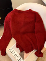 Bxoxo Cute Bow Women Cardigan Long Sleeve Lazy Wind Sweet Knitted Sweater Casual Loose Preppy Style Vintage Lady O Neck Fall Tops
