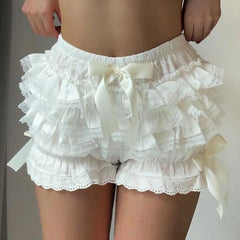BXOXO Women Y2k Lolita Bloomers Ruffle Pumpkin Panties Bottom Lace Trim Layered High Waist Short Pants Boyshorts Micro Bottoms