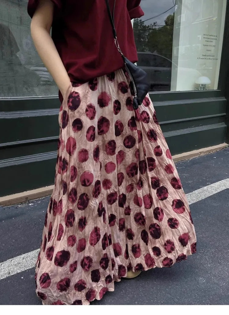 BXOXO Elegant Green Dot Skirt Women Vintage High Waisted Holiday Beach Skirt A Line Skinny Print Tie Dye Pretty Style Skirt