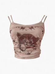Bxoxo Summer Women Dark Academia Coquette 2000s Aesthetic Bodycon Camisole Gyaru Fake Two Pieces Crop Tops Hot Sexy Kpop Kawaii Y2k