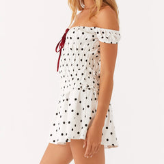 BXOXO Elegant Women's Summer Mini Party Dresses Short Sleeve Off Shoulder Solid Color/Dot Print Dresses Holiday Streetwear