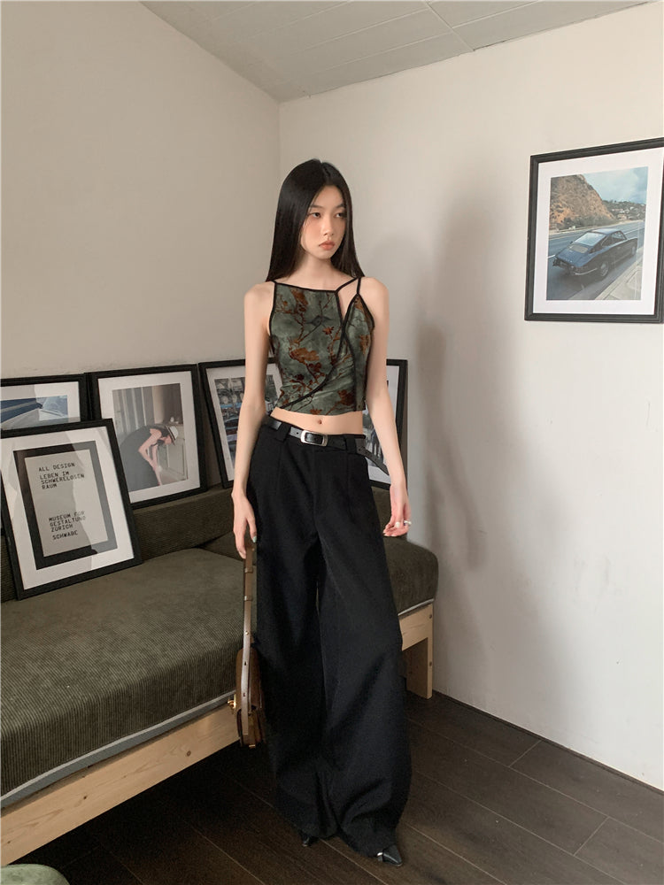 Bxoxo Flocking Floral Vintage Crop Cami Top For Women 2024 Sleeveless Flower Green Tops Designer Clothes Luxury