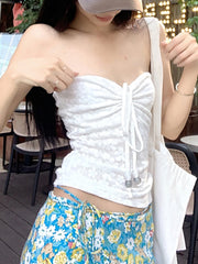 BXOXO Fashion Elegant Chic Shirring Slim Fit Solid Straps Blouses Summer Korean Style Sweet All-Match Straps Tops