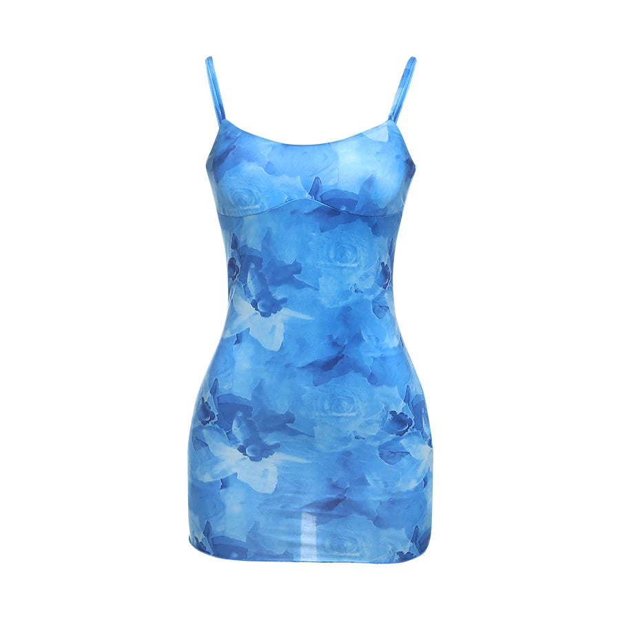 BXOXO  Sexy Flower Print Dress Women Summer Trend Patchwork Slim Skinny Sleeveless Spaghetti Strap Beach Vacation Mini Bodycon