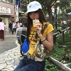 BXOXO Japanese Y2k Letter Print T-shirt Vintage Harajuku Crop Top Trashy 2000s Style Short Sleeve Tee Shirt American Retro 90s