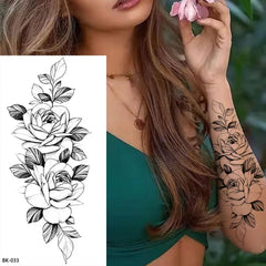 BXOXO 1/4pcs Black Flower Temporary Tattoos for Women Men Waterproof Realistic Floral Tattoo Stickers for Hand Arm Body Fake Tattoo