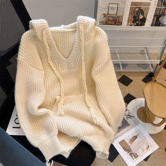 Bxoxo Autumn Knit Hooded Sweater for Women Korean Sweet Preppy Solid Pullover Y2K Harajuku All-Match Simp Knitting Jumpers Female New