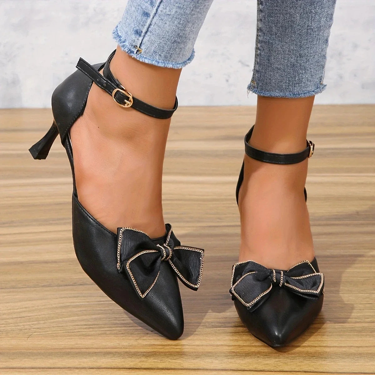 BXOXO Fashion Solid Color High Heels Women's Summer New Bowtie Sexy One Word Buckle Casual Comfortable Shoes Women
