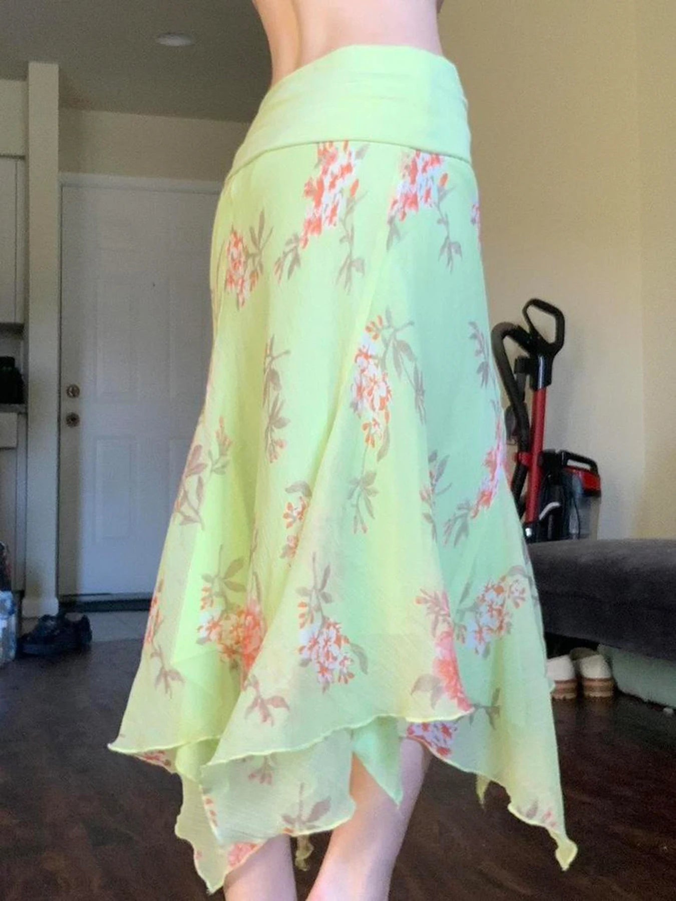 BXOXO Fashion Flower Print Irregular Low Waist Skirts Elegant Retro Design French Chic Long Skirts