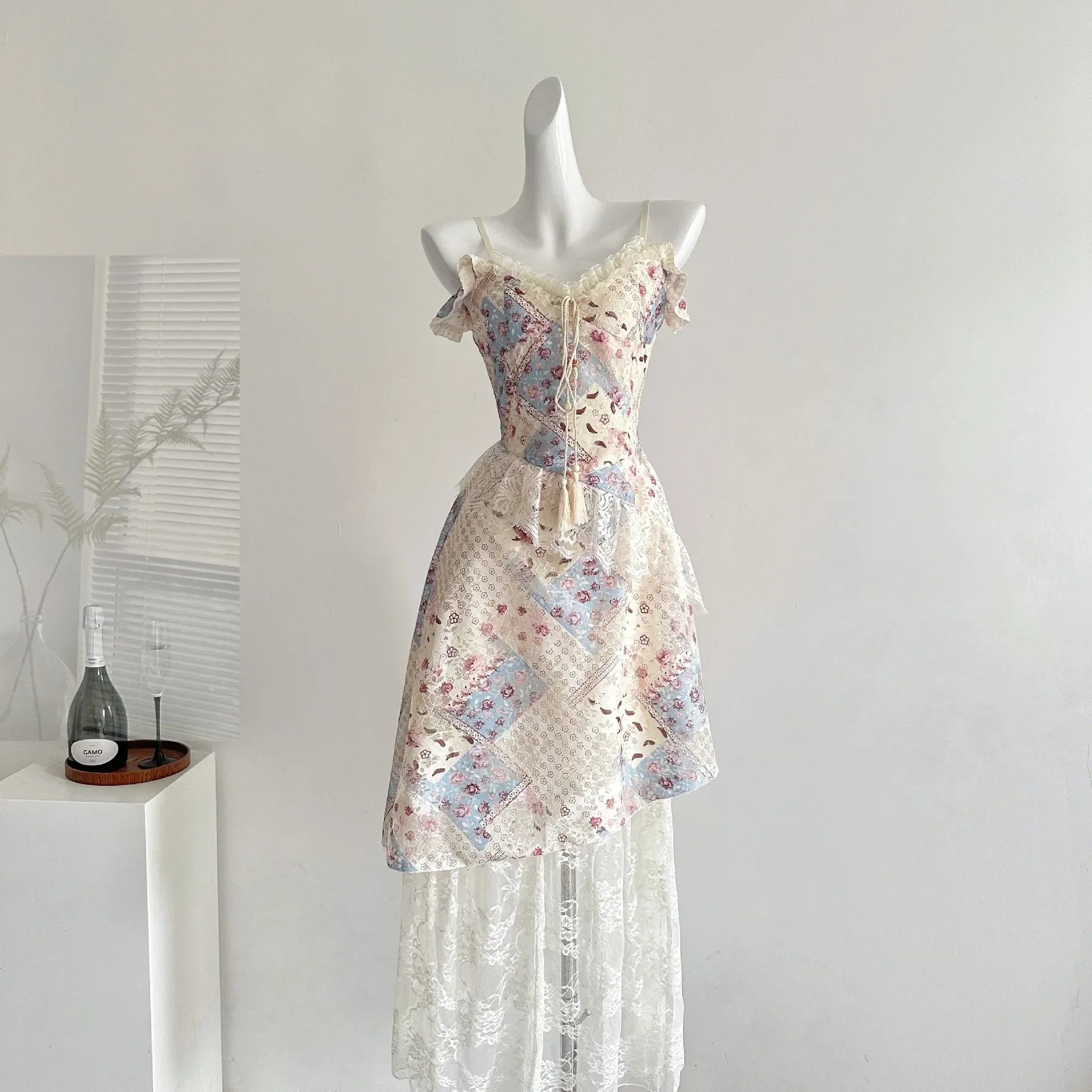 Bxoxo Floral Print Mini Skirt Gentle Summer New Arrival for Women Short Silhouette Knee-Length Princess Sleeve Polo Dress