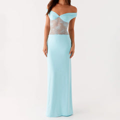 BXOXO Women Long Dress Lace Patchwork Y2K Off The Shoulder Dress Summer Club Party Night Sundress Fashion Bodycon Dress