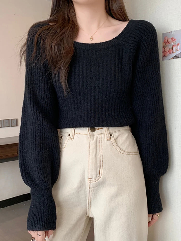 Bxoxo Autumn Winter Loose Women Sweaters Casual Soft Long Puff Sleeve Pullovers Jumpers Knitwear Basic Sweater For Women Tops