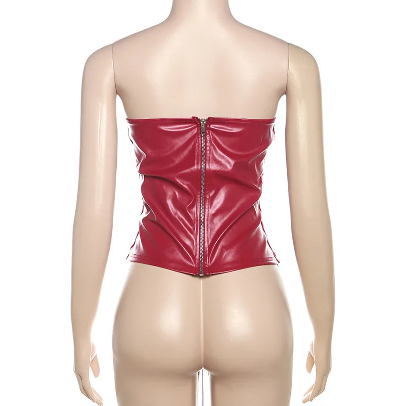 Bxoxo Sexy Gothic Women PU Leather Corsets Bustiers Lace-up Bandage Crown Girdle Slim Waist Back Zipper Strap Corset Tops Curve Shaper