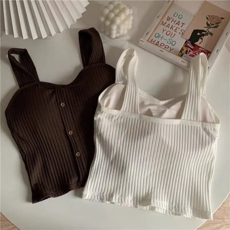 Bxoxo Women Summer Elastic Tank Top Crop Camisole Sleeveless T Shirt Spaghetti Vest Knitted Camis Female Vest Tops White Black