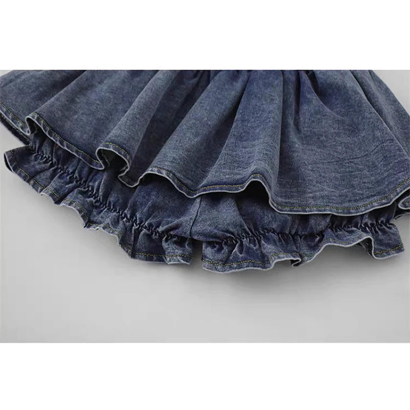 Bxoxo Y2k Bow Denim Skirt with shorts Kawaii Women Vintage Gyaru Ruffle Low Waist Sexy Pleated Mini Skirts Summer Streetwear