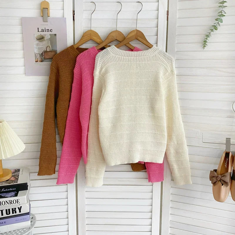 Bxoxo Button Front Knit Cardigan Sweater for Women Long Sleeve Single Breasted Sweater Jacket Ladies Autumn Winter Elegant Outfit