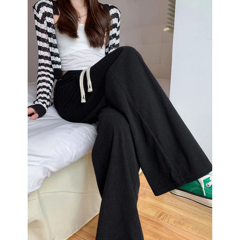 Bxoxo Women Casual Loose Straight Pants High Waist Corduroy Pants Fashion Women All Match Office Trousers 2024 Spring Autumn