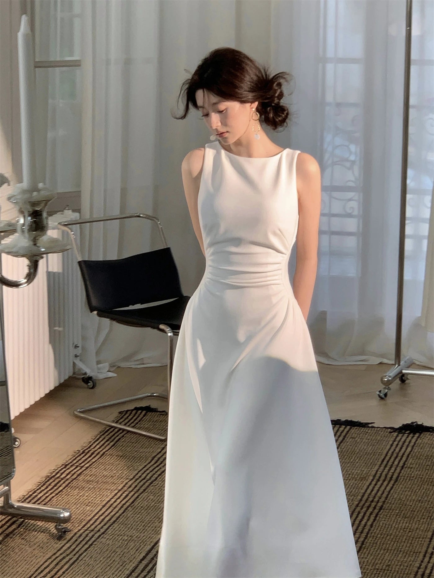 Bxoxo Women's French Vintage Slim Dresses Summer Elegant Slash-Neck A-Line Folds Design Shoulder Wrap New Dresses Party Evening 2025