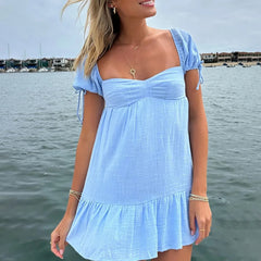 BXOXO DRESS TO IMPRESS Summer Mini Dress For Women Clothing Solid Color Seaside Vacation Casual Mini Skirt Fashion Streetwear Ladies Costume Dresses