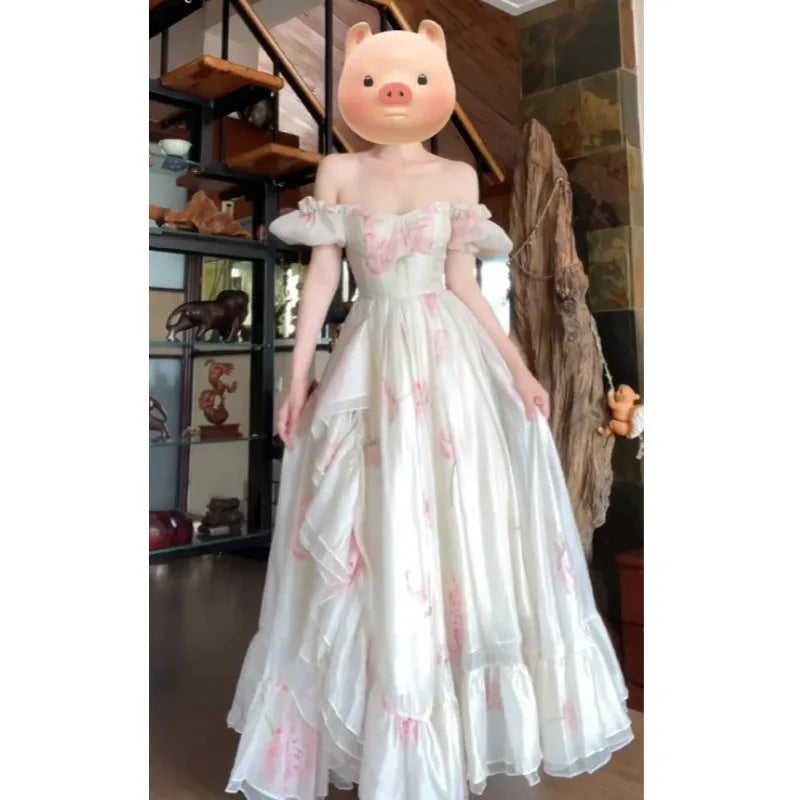 BXOXO Draping Effect off-Shoulder Dress for Women Seaside Vacation Style Super Fairy Women's Skirt