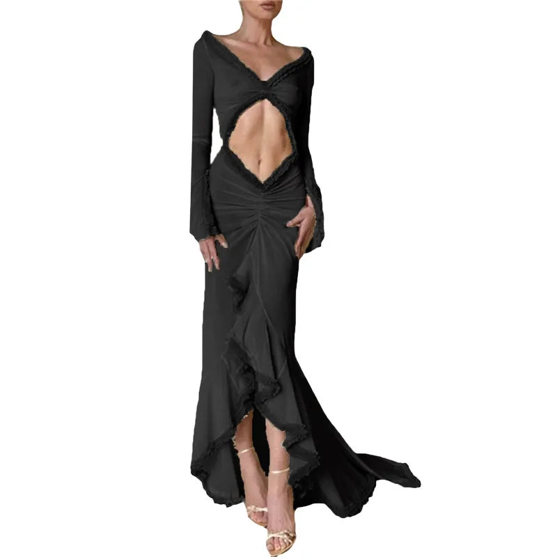 BXOXO Women Sexy Lace See Through Maxi Dress Y2k Floral Sheer Strap Backless Bodycon Fitted Long Dress Party Club Dress