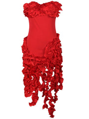 BXOXO  Women Summer Strapless Ruffles Tassel Dress Girls Glamour Red Flower Irregular Party Dress Celebrities Outfits Clubwear