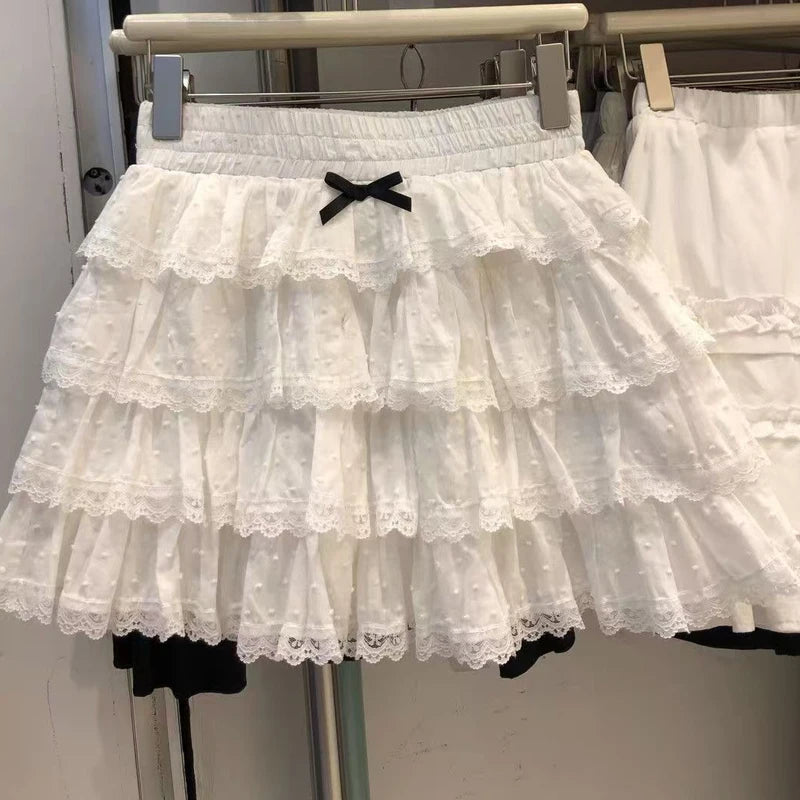Bxoxo Y2K Women Lace Skirt Summer New Sweet Preppy Patchwork Tutu Skirt High Waist Fashion White Lolita Female Mini Cake Skirt