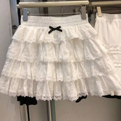 Bxoxo Y2K Women Lace Skirt Summer New Sweet Preppy Patchwork Tutu Skirt High Waist Fashion White Lolita Female Mini Cake Skirt