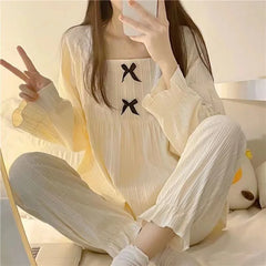Bxoxo Pajamas Female 2 Sets Of Homewear Girls Spring And Autumn Long-Sleeved Trousers Sweet Student Princess Style Cute Homewear Set