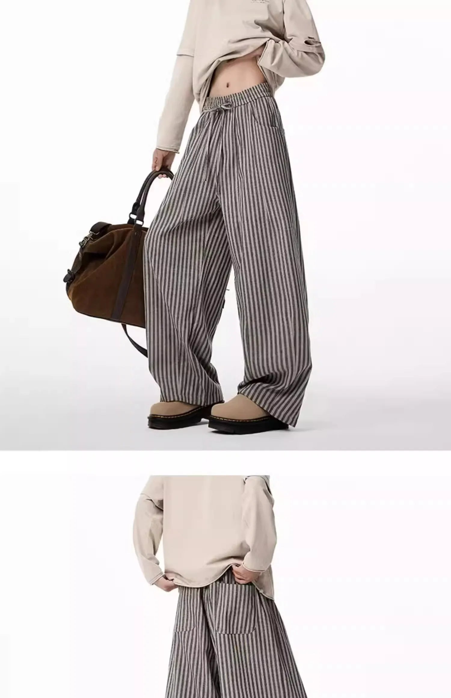 Bxoxo Women's Black Gothic Striped Long Pants Baggy Sweatpants Harajuku Y2k Emo Vintage Oversize Trousers Japanese 2000s Style Clothes