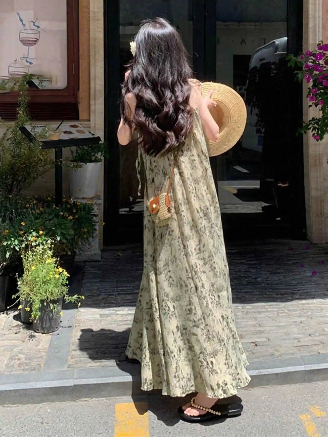 Bxoxo Retro Watercolor Floral Print Maxi Dr Women's Summer Vaion Beach Date Gown Svel A-Line Dr Casual Sle