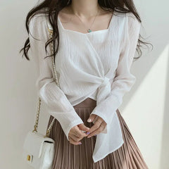 Bxoxo Tops for Women Elegant Social Clothes Korean Style Womens Shirt & Blouse Spring Long Sleeve White Chic Streetwear S Pretty Cute