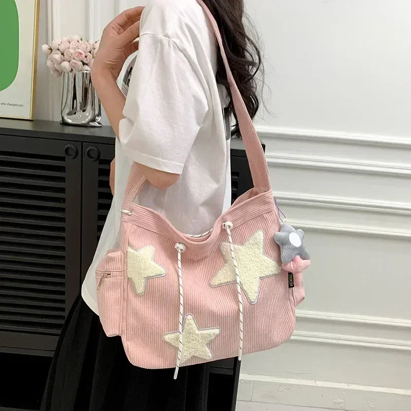 BXOXO Girls Cute Star Print Shoulder Bags Women Japanese Casual Fashion Crossbody Bag Y2k Streetwear Tote Bags for College Student