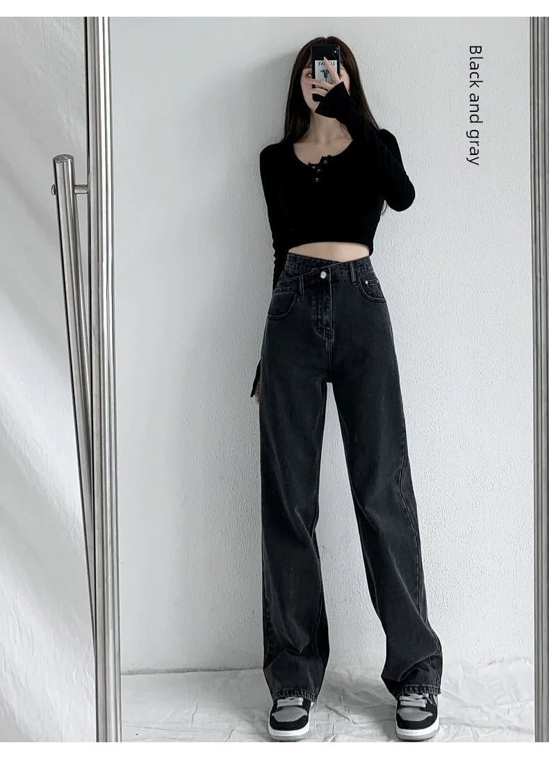 Bxoxo 1970s Retro Crossbody High-waist Slimming Drag-on Straight-crotch Long Pants Women Summer Cotton Material