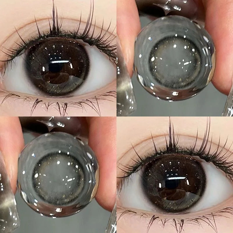 BXOXO 1Pair Myopia -0.00 to -8.00 Colour Contacts Lenses Natural Black Eye Lenses Beauty Pupil Blue Gray Lenses