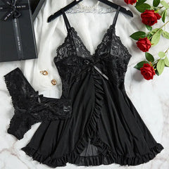 BXOXO Y2K Summer new lace up Halter backless dress European and American sexy hollow pleated Hip Wrap SkirtThin Style G-string Contrast Lace Ruffle Trim Lingerie Set Deep V Slip Dress Thong Women's Sexy Lingerie Lencería Muj
