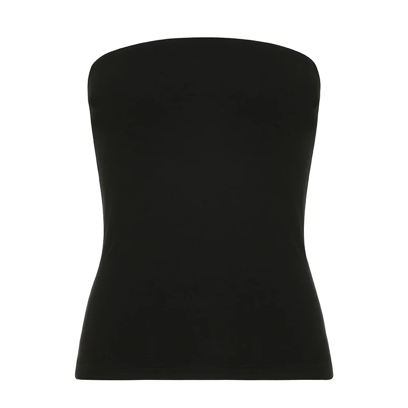 BXOXO Solid Black Backless Tube Top Sexy Transparent Mesh Stitching Crop Tops Tees Summer y2k Aesthetic Vest Clubwear Tees Lady