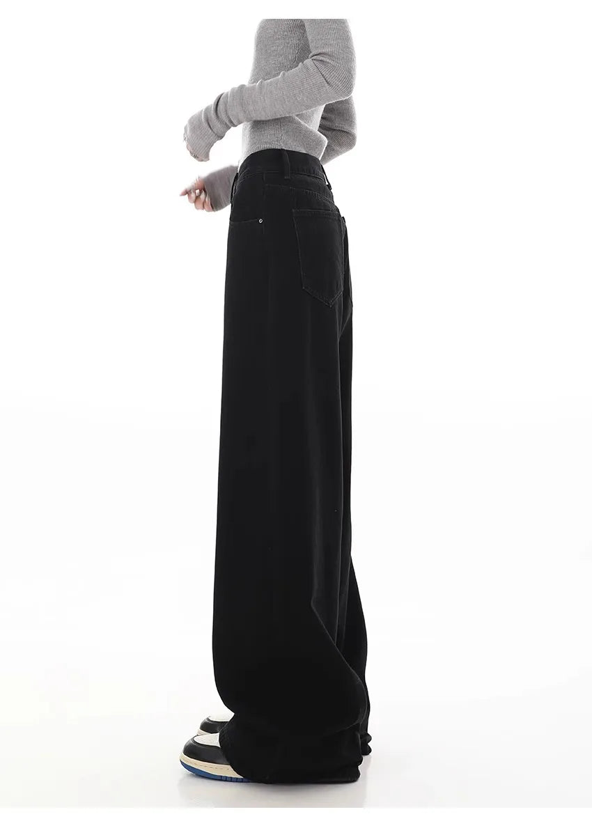 Bxoxo Y2K Black Jeans for Women Korean Fashion Streetwear High Waist Wide Leg Denim Pants Female Baggy Straight Trouser