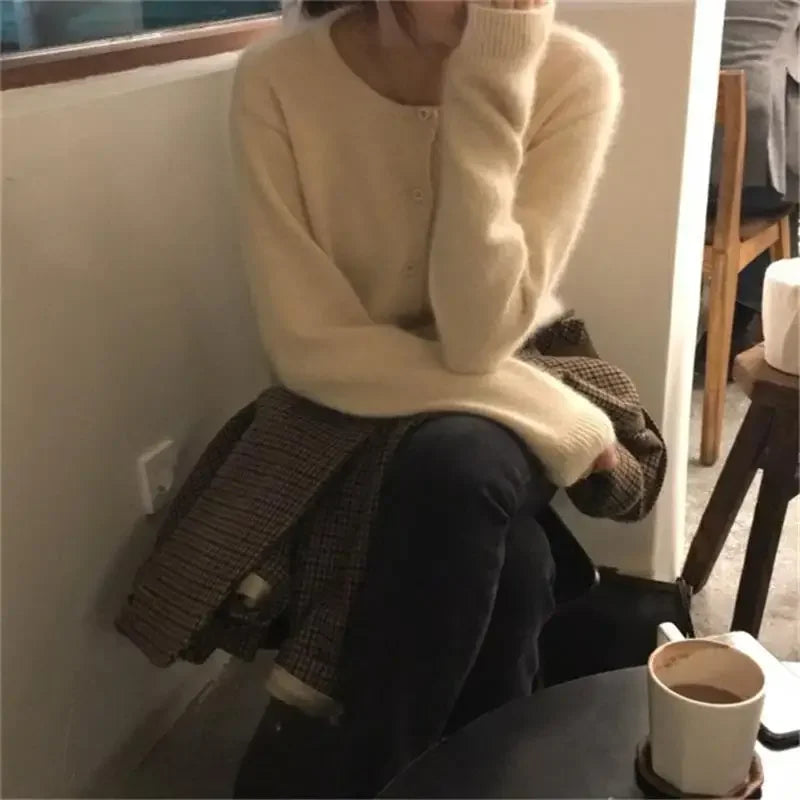 Bxoxo Knitted Sweater Cardigan Loose-fit Warm Jacket Inner Wear Outer Korean Style Stylish Women's Top Core-spun Yarn