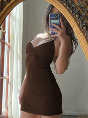 BXOXO Women Maxi Dress Summer Elegant Solid Sleeveless Nipped Waist Slim Backless Ruffled Irregular Party Dresses StreetwearVintage Brown Women Bodycon Dress Sexy V Neck Sleeveless Party Mini Dresses Solid Basic Backless Stre
