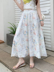 BXOXO Women Floral Sweet Long Skirt Casual High Waist Elegant Loose Korean Skirts High Quality Lady Fashion Ball Gown Long Skirts