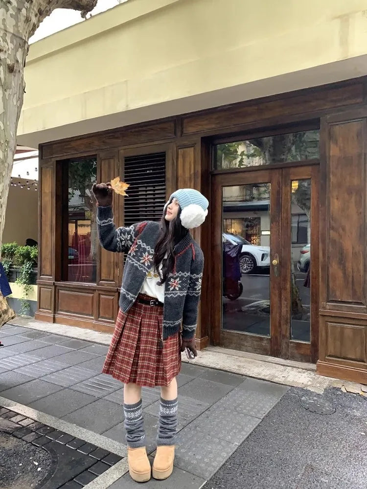 BXOXO Plaid Skirts Women Vintage Autumn Winter Fashion High Waist French Style Chic Elegant Temperament Skirt Female Casual