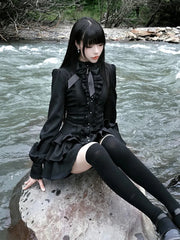 Bxoxo Black Gothic Lace Women Mini Dress Y2K Japanese Streetwear Lolita Slim Dress Female O Neck Long Sleeve Spicy Girls Vestidos New