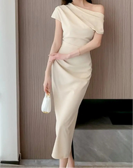 BXOXO Elegant Off Shoulder Evening Party Dresses Women Summer Fashion Slim One Piece Solid Vestidos Korean Graduation Robe Clothing