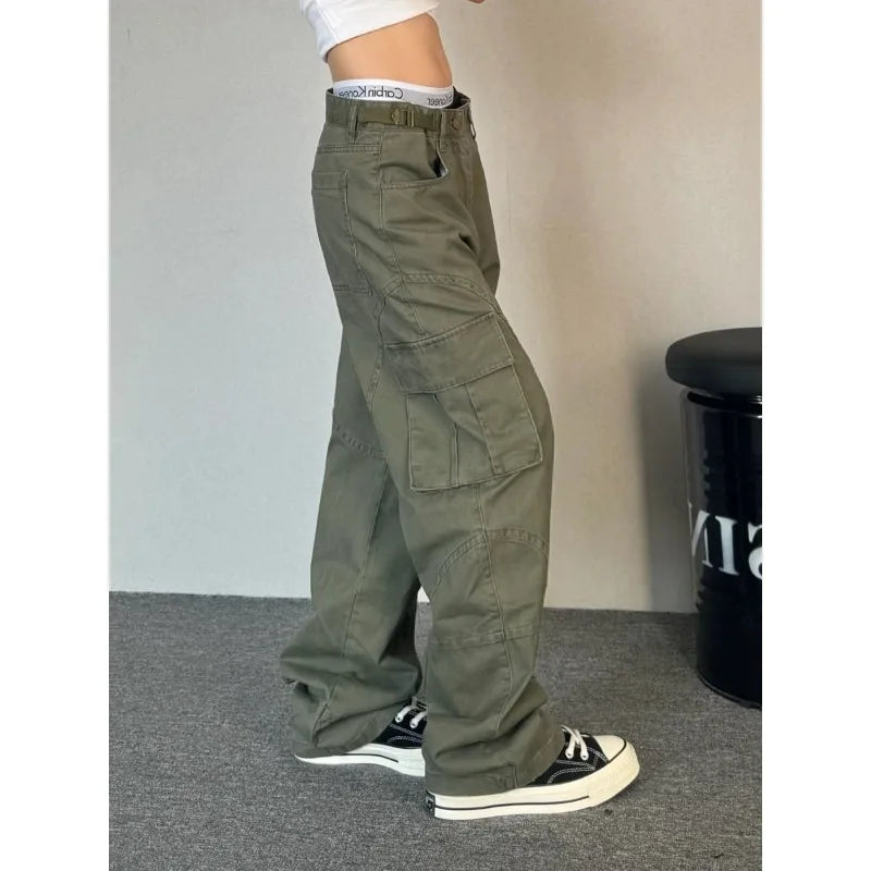 Bxoxo Y2k Green Vintage Cargo Pants Women Harajuku Multiple Pockets Korean Fashion Denim Pants Baggy Hip Hop Trousers Spring