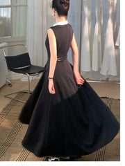 Bxoxo Women's Vintage Elegant French Prom Long Dresses Chic O-Neck A-Line Sleeveless Black White Patchwork Dress Party Evening Vestido