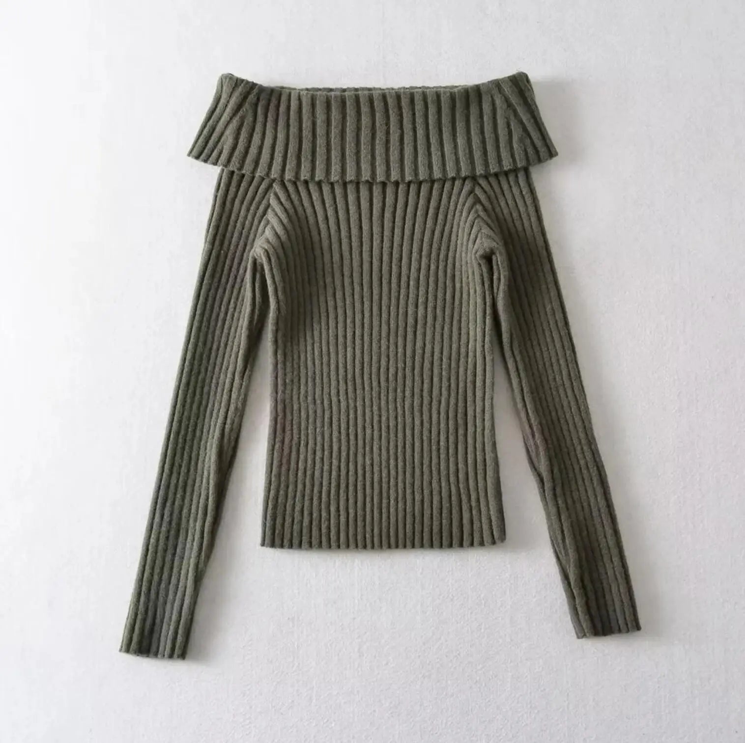 Bxoxo Autumn Winter Solid Color Rib Knitted Off the Shoulder Pullover Sweater Sexy Women Full Sleeve Slim Stretch Knitwear Jumper