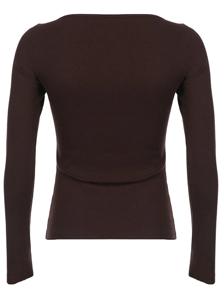 Bxoxo Y2k Women's Long Sleeve Knitted Tops Lace Stitching Neckline Knitwear Bowknot Decoration Slim-Fit Tshirt Pullovers Clubwear