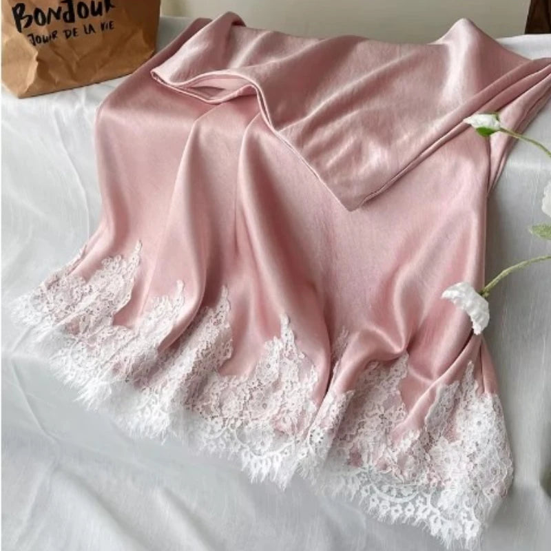 Bxoxo Elegant Satin Skirt Women French Style Lace Patchwork Long Skirts Fairycore Fashion Slim Up A-line Skirts Aesthetics