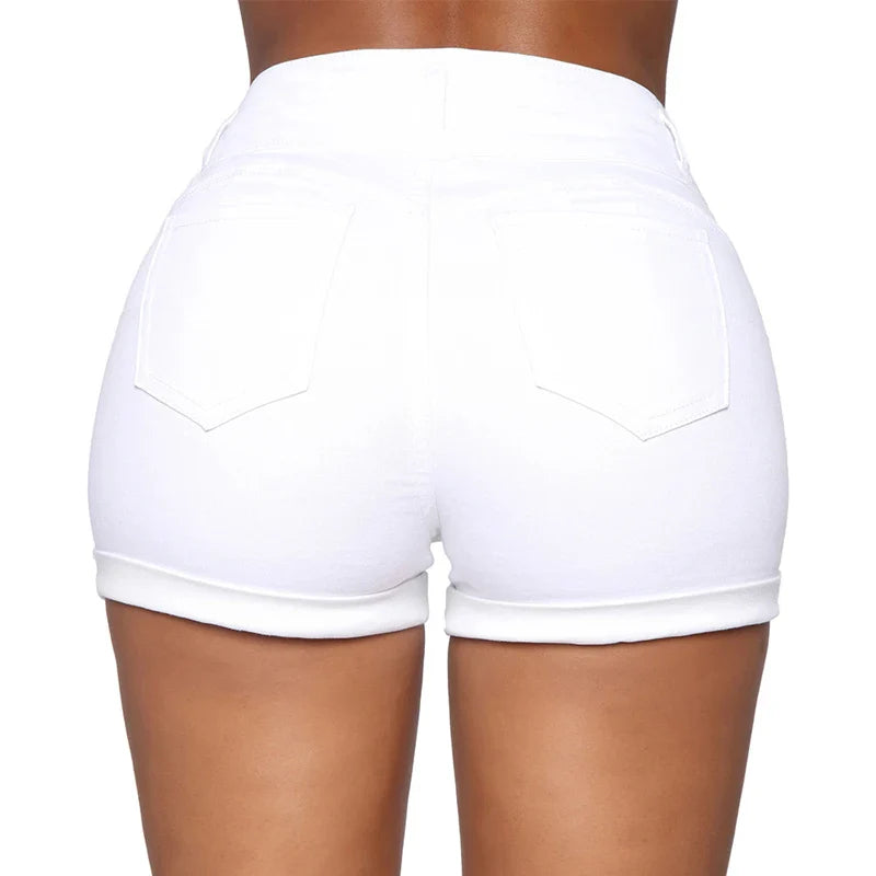 BXOXO Cotton Stretchy High Waist Jean Shorts Woman Summer Casual Sweat With Pocket Zipper White Black Cuffed Denim Shorts